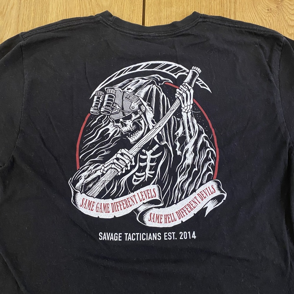 Savage Tacticians Co.  SANTAC black T-shirt "grim Reaper" men's large